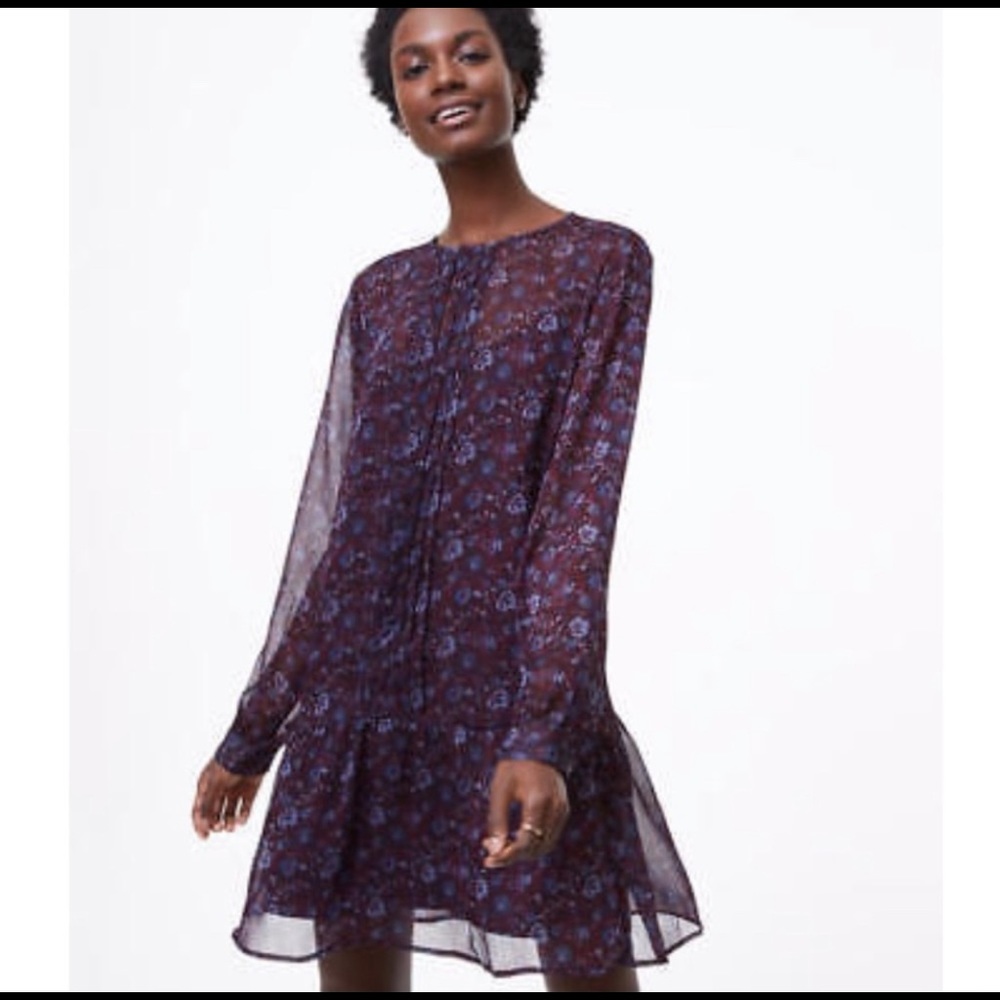 LOFT floral pleated flounce dress